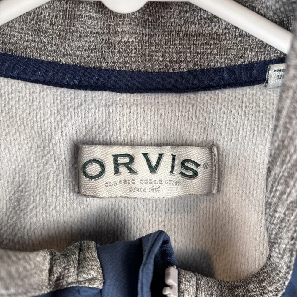 Orvis Mens 1/4 Zip Hybrid‎ Fleece Medium Navy Gray Outdoor Pullover Sweater